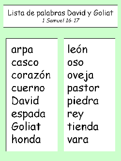 Lista de palabras David y Goliat