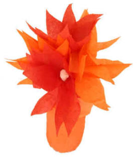 Flores de papel de seda y florero con frasco de jugo para el acción de gracias