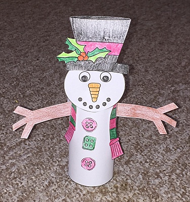 Manualidad con tubo de papel higiénico el hombre de nieve