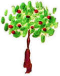 Árbol de manzana o cereza con huellas